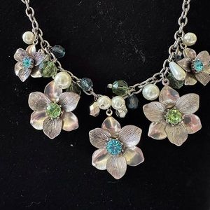 Premier Designs NEW in box Adjustable necklace 16”-20” Bright green & blue gems